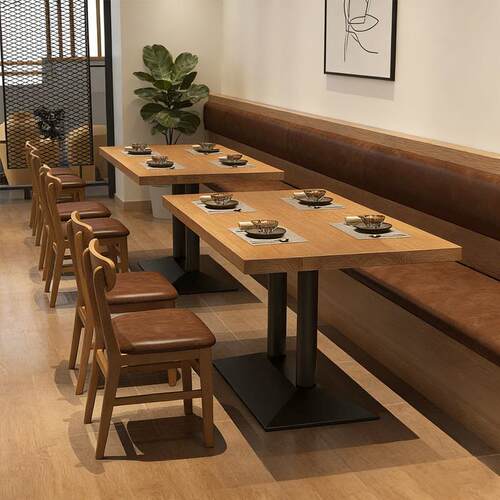复古风西餐厅实木餐桌椅组合奶茶咖啡厅休闲四方桌饭店长方形桌子