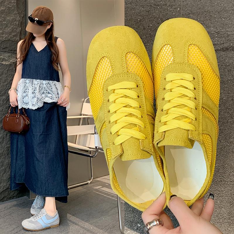 运动鞋镂空透气跑步软皮老爹鞋