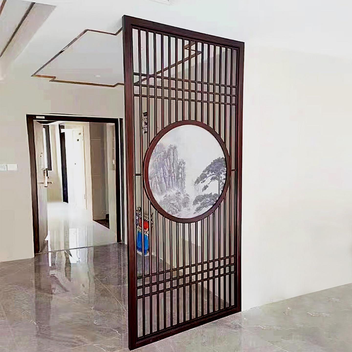 定制实木屏风隔断新中式玄关花格简约入户格栅客厅卧室背景墙装饰图片
