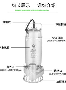 流WQD全不锈钢304交口高扬程污水污物潜水电FII泵排污潜专用水丝