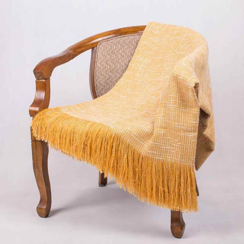 现代060简约流苏间床尾搭毯蓝色沙发盖毯店民酒厅宿样板展搭巾装