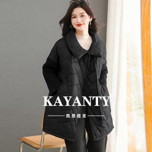 KAYANTY中长款夹棉棉袄遮屁股洋气秋冬高端大码女装毛衣外套棉服
