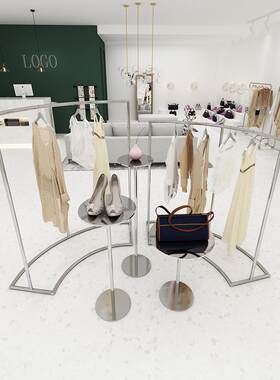 服装展示架高低半圆形挂衣杠子服装店橱窗展示流水台不锈钢中岛架