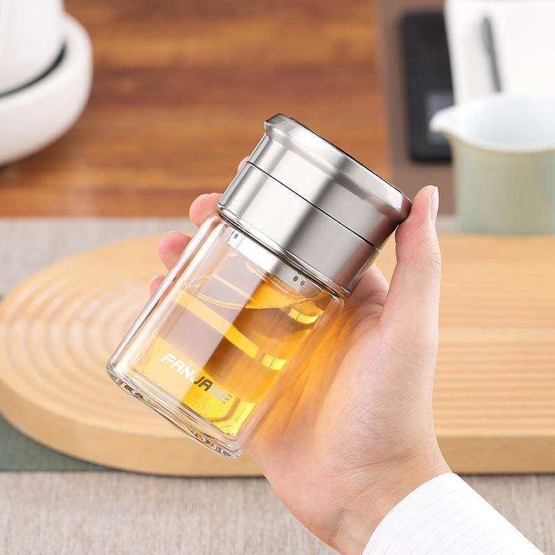 双层玻璃杯茶水分离杯子车载茶杯男士带杯套便携防摔防烫定制