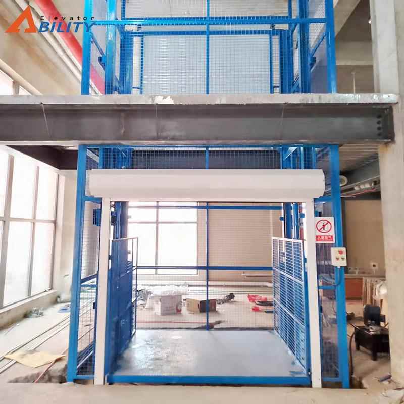 厂家供应厂房仓库导轨式液压升降平台室内电动蓝色货梯升降平台
