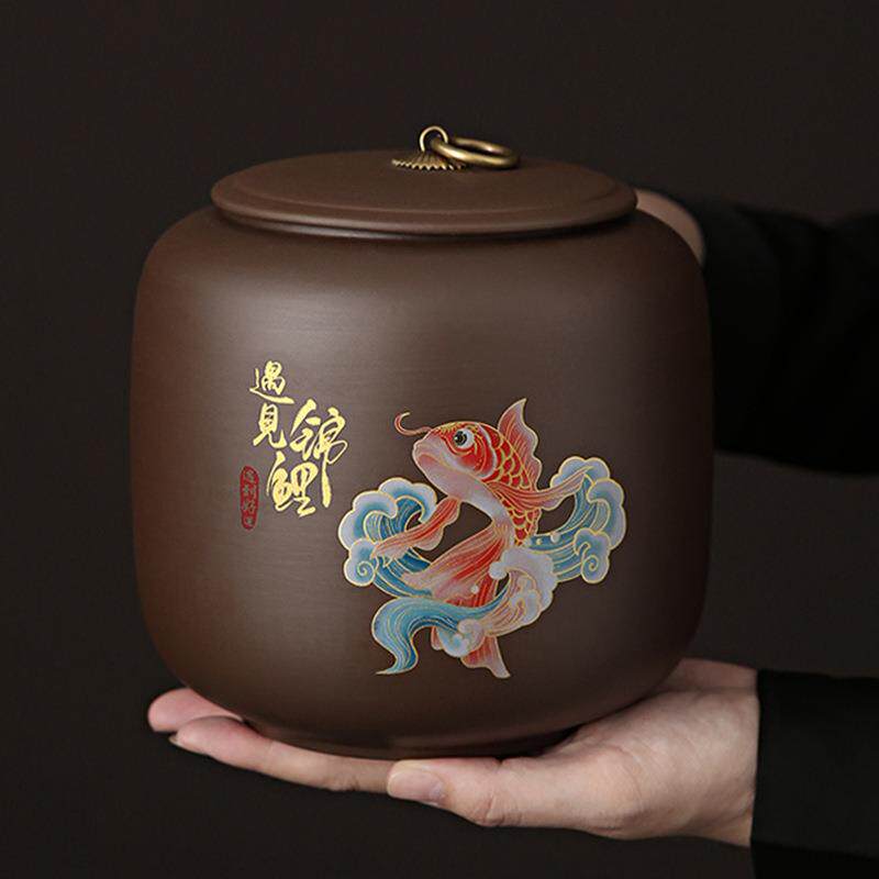 黑色紫砂茶叶罐大号密封陶瓷密封罐普洱储存家用茶罐红茶茶缸