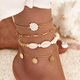 4pc/set Bohemia Shell Chain Anklet Sets For Women Sequ Ankle