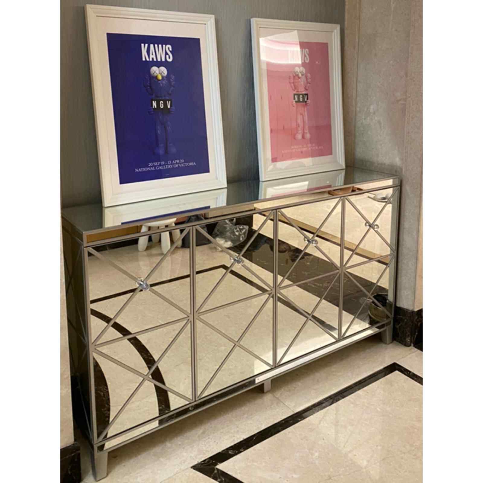 入口鞋柜轻型豪华镜子储物柜客厅隔断餐具柜多功能玻璃餐具柜银质