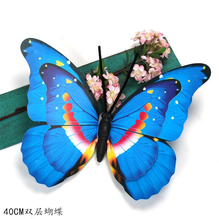 直销大尺寸40CM双层3d蝴蝶 中空吊挂可带插杆 婚庆商场舞台布置