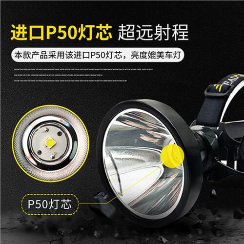 P50头灯 LED定焦远射 分体式LED COB头灯 超亮充电矿灯 夜钓
