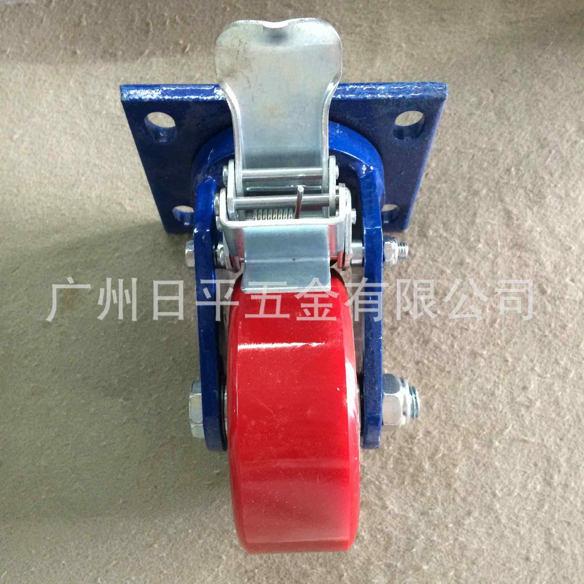 超重型轮脚轮5寸*2寸铁心聚氨酯（PU）双轴带刹车轮