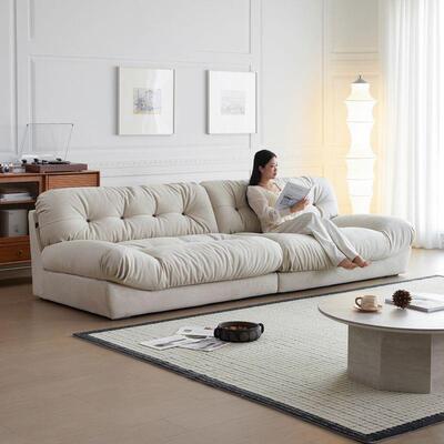 云朵懒人沙发小户型客厅法式奶油风简约大坐深直排多人位布艺沙发