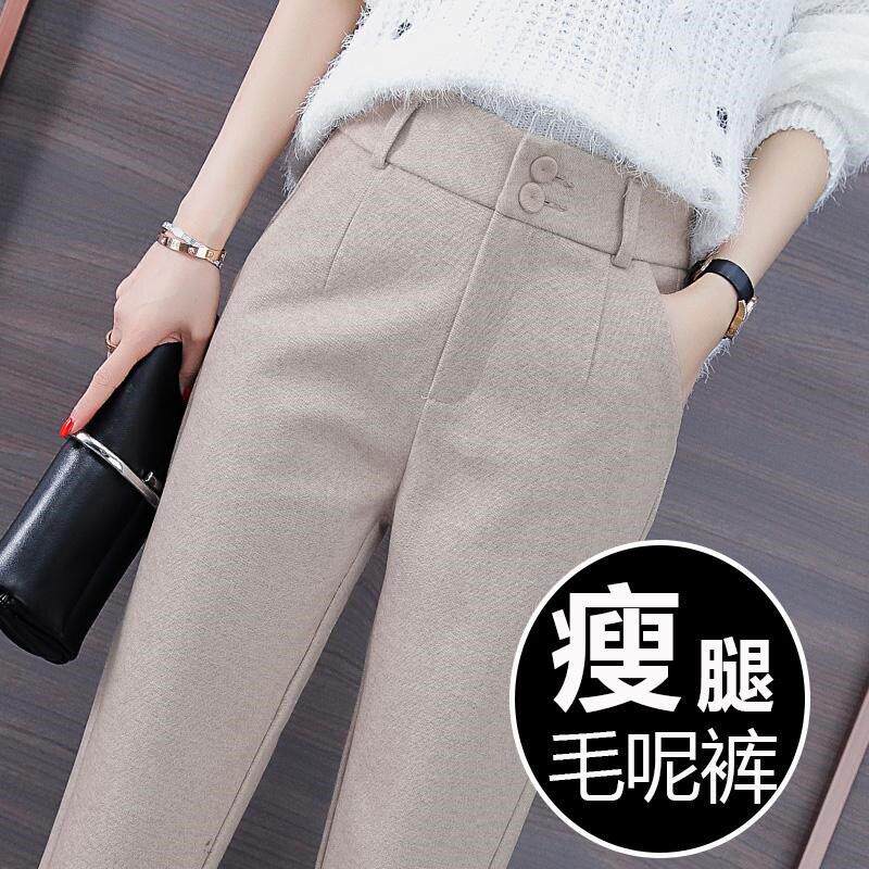 加绒加厚毛呢裤女秋冬直筒2026新款修身西裤女宽松显瘦休闲烟管裤