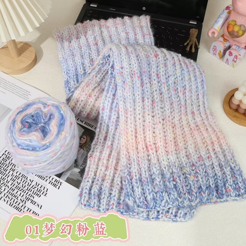 diy马海毛渐变彩虹围巾编织纱线