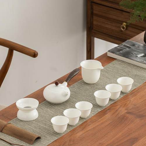 正品羊玉功夫茶具套装室整脂套白瓷家用会客办茶公泡茶陶瓷盖碗茶