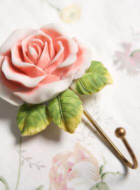金色心形玫瑰花树脂挂钩彩绘单钩家居装饰品