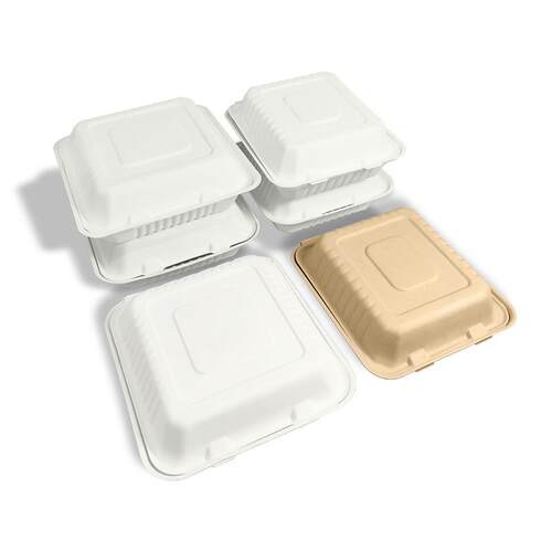 一次性8寸餐盒甘蔗渣全降解20cm外卖打包饭盒单两三格快餐盒