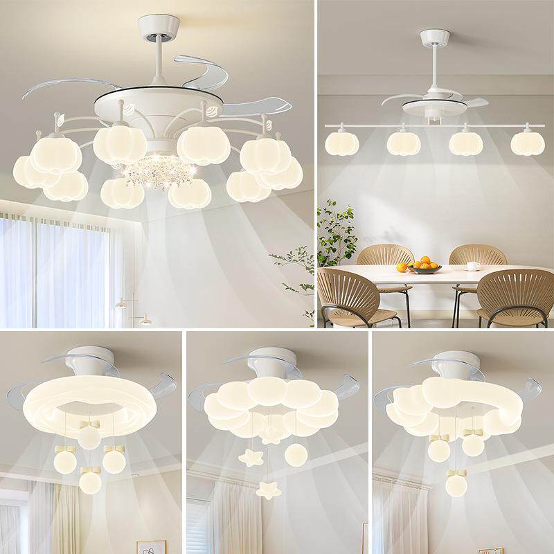 奶油风客厅吊扇灯北欧温馨创意南瓜大风力静音餐厅风扇灯全屋套餐