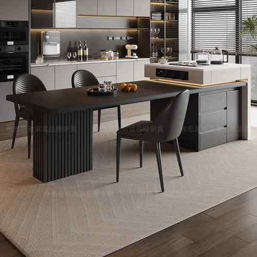 2025新款意式极简岩板岛台餐桌一体家用可伸缩厨房轻奢高级餐桌椅