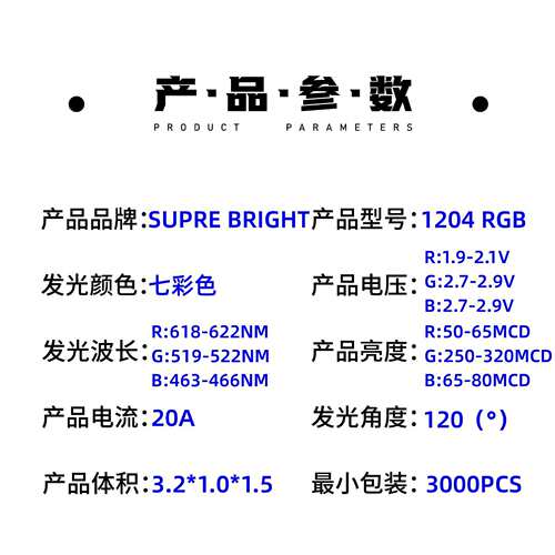 1204RGB三色灯全彩灯侧发光LED1206侧面共阳七彩侧贴RGB灯珠超亮