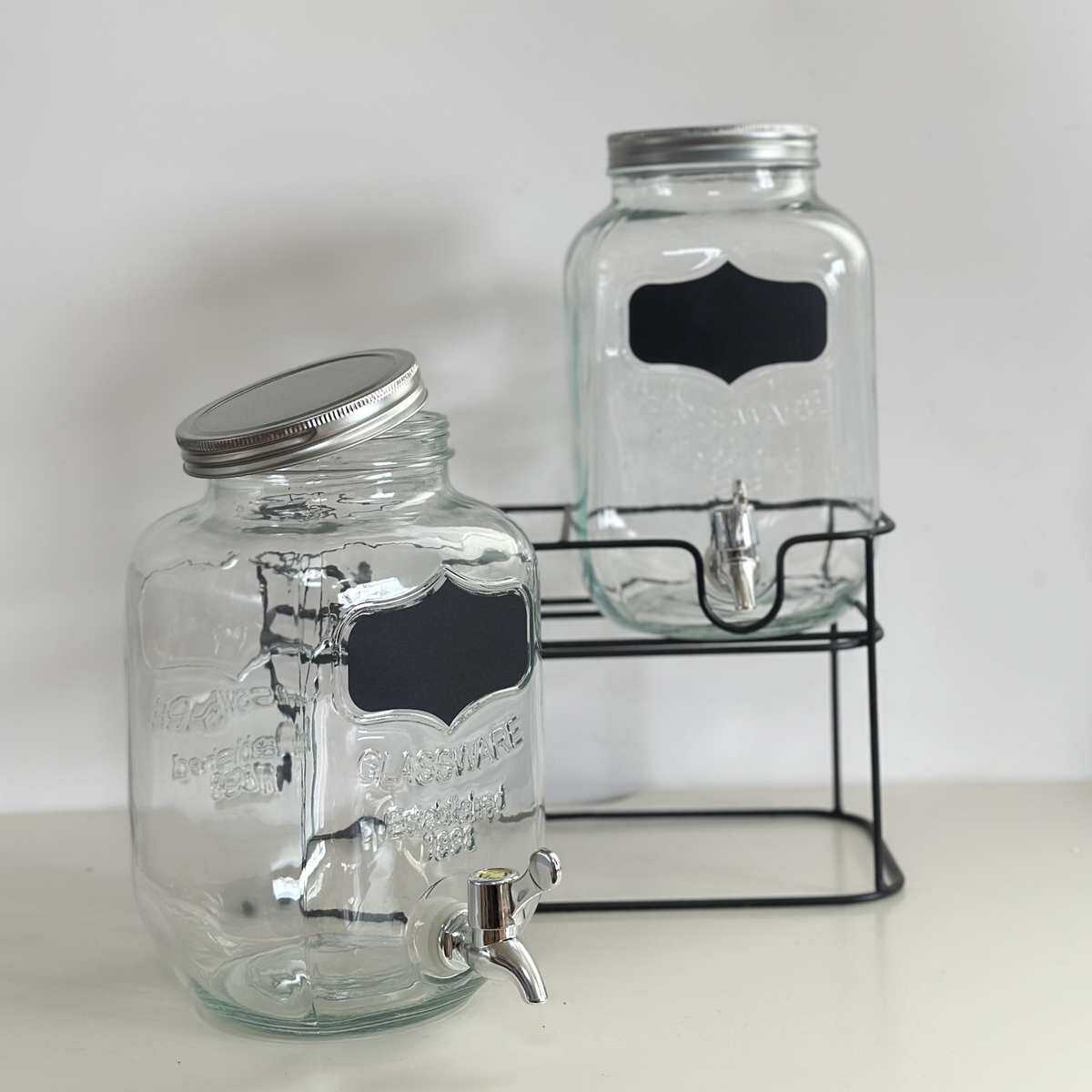 5升玻璃果汁罐带龙头铁架泡酒瓶 黑板漆厨房密封饮料桶自酿可乐罐