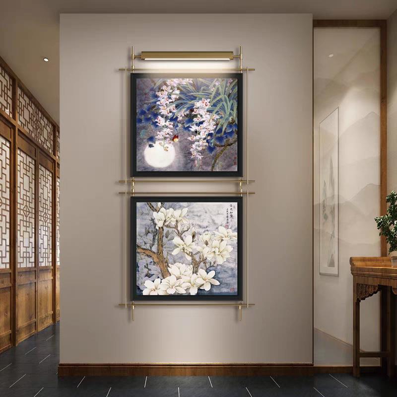 新中式中古风宋代美学入户玄关客厅走廊过道壁灯铁艺挂画装饰画