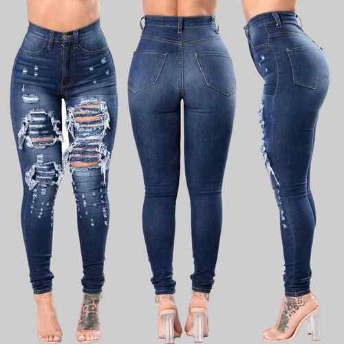 High Waist Plus Size Destroyed Jeans Slim Skinny Ripped
