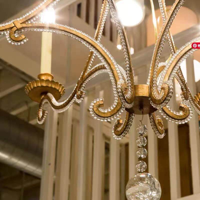 美式铁艺水晶吊灯法式乡村别墅客厅卧室轻奢复古蜡烛装饰水晶灯