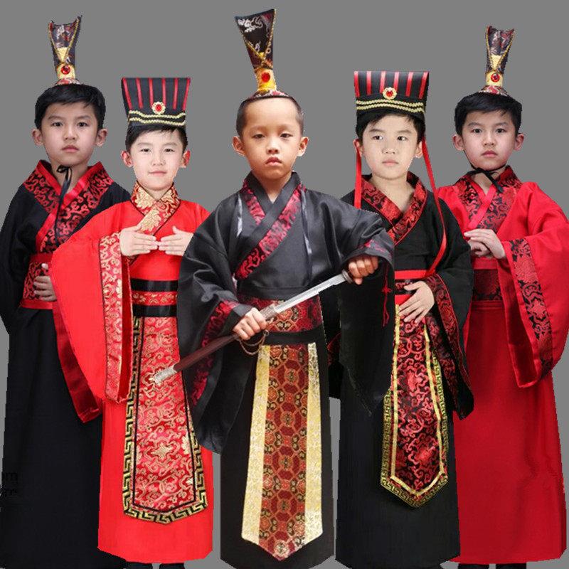 儿童古装晏子使楚课本话剧演出秦汉皇帝王大臣古代男女孩舞台衣服