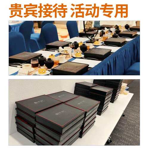 日式双层班仿木便接当盒加厚分格饭盒带纹盖商务待952上族专用餐