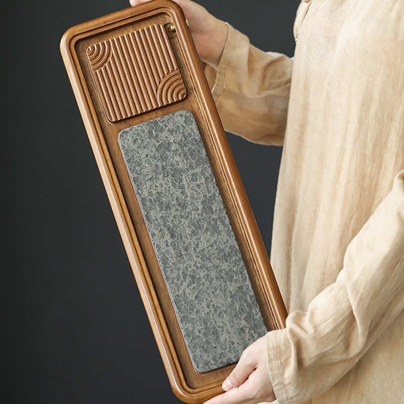 乌金石实木茶盘家用功夫茶具茶海重竹长方干泡台排水式茶具小托盘