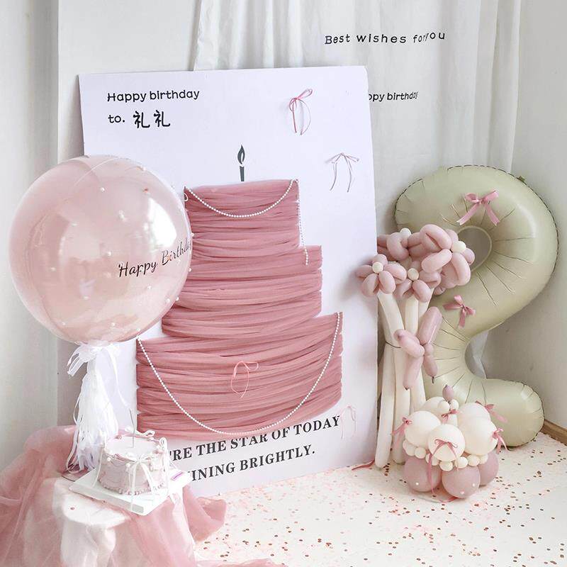 韩系珍珠网纱蛋糕定制迎宾牌水牌引路牌周岁生日求婚订婚拍照道具