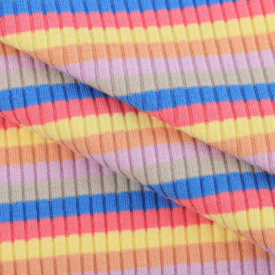 批发 32S棉拉架色织坑条螺纹 4*3棉氨纶条纹汗布 多巴胺针织面料