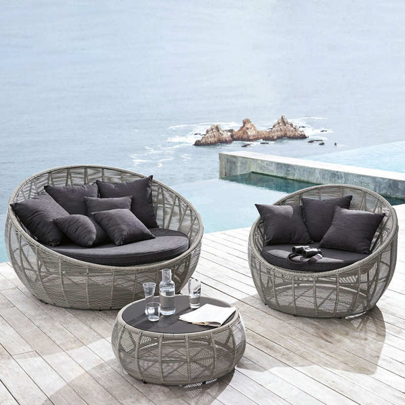沃登户外沙发茶几藤制家具室外花园休闲大圆床藤条编织藤椅圆沙发