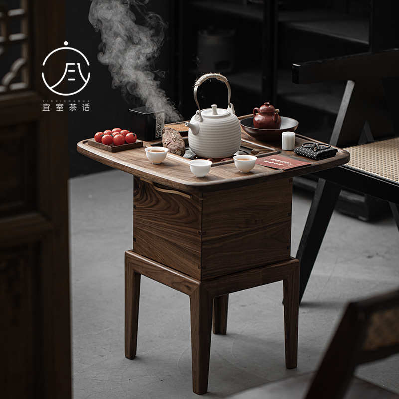 北美胡桃木围炉煮茶茶桌碳炉碳桌烤火炉家用茶室碳炉中式茶桌茶台