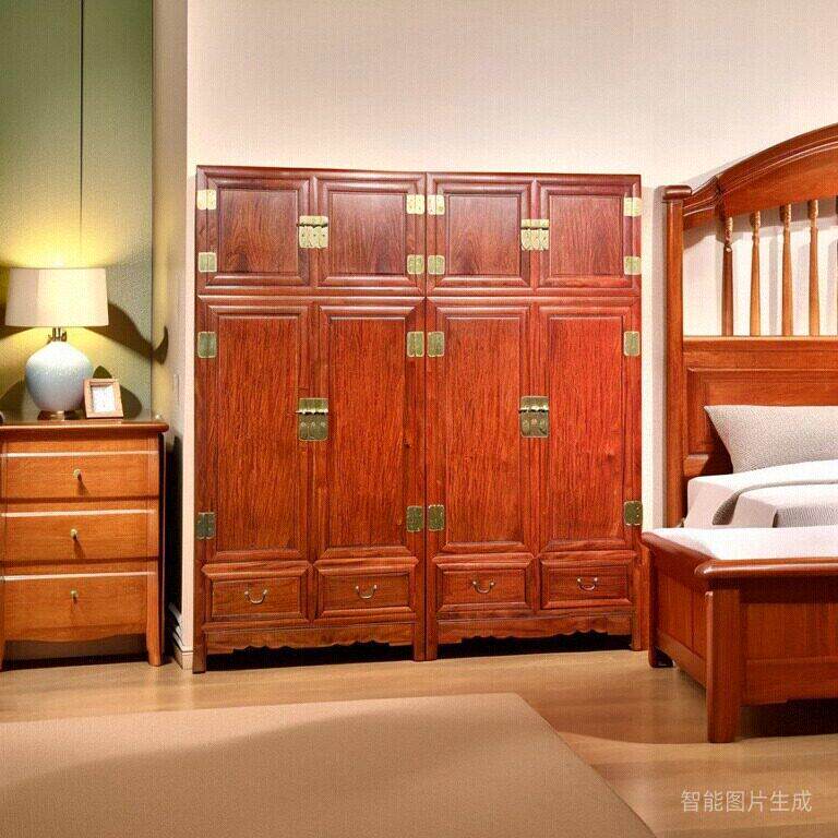 红木家俱中式衣柜大果紫檀实木顶箱柜缅甸花梨木四门卧室储物收纳