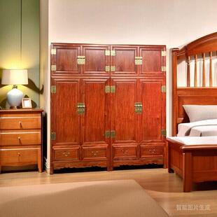 红木家俱中式 衣柜大果紫檀实木顶箱柜缅甸花梨木四门卧室储物收纳