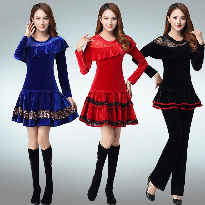特价新款广场舞服装杨丽萍金丝绒舞蹈服秋冬季中老年跳舞上衣舞蹈
