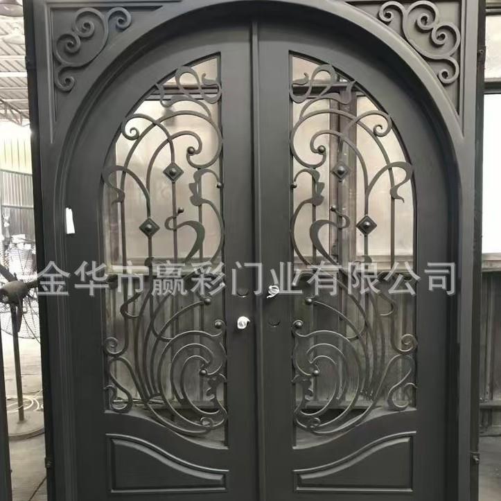 锻铁大门欧式入户门铁艺门别墅美式入户门手工玻璃双层钢化活动门