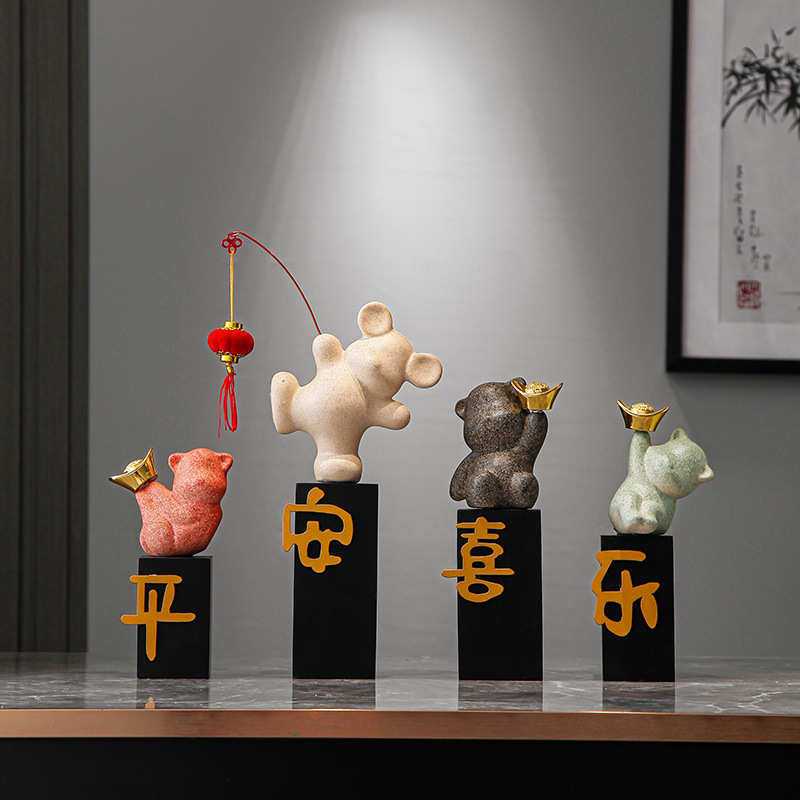 创意客厅电视柜平安喜乐摆件轻奢高档玄关装饰新中式家居酒柜饰品