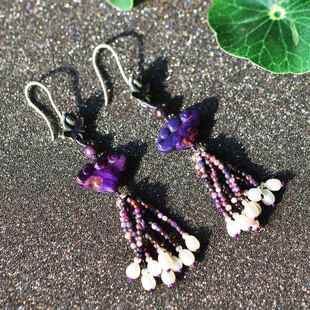 天然老料油润皇家紫舒俱来如意925银耳坠原创设计带流苏优雅女款