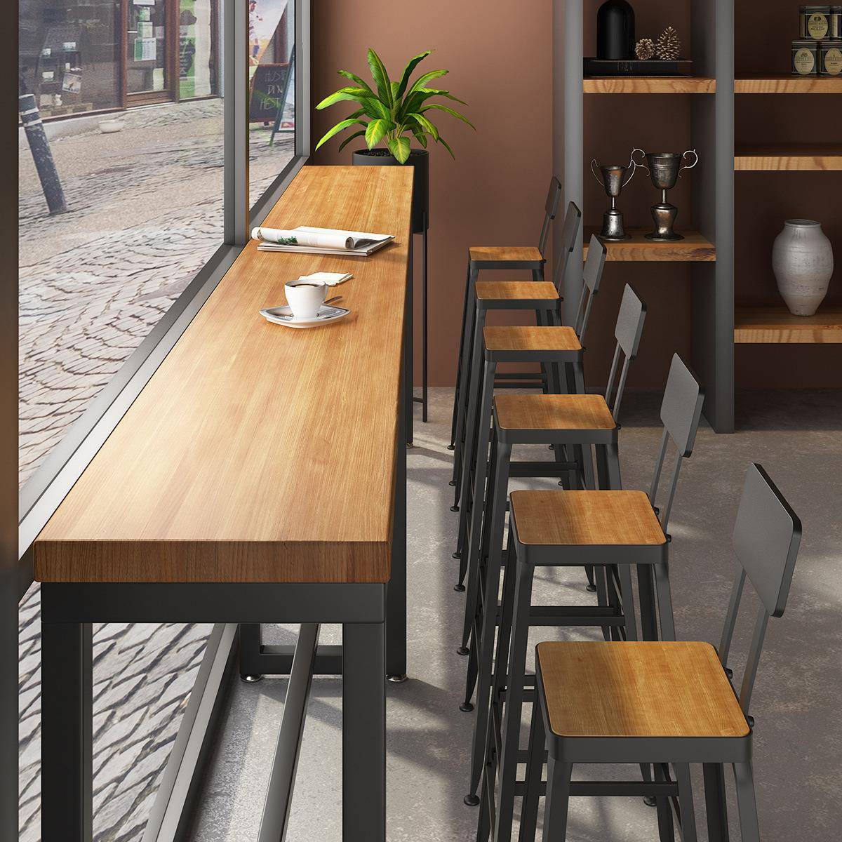 复古吧台桌靠窗酒吧奶茶店高脚桌家用玄关桌餐厅便利店吧台休闲桌