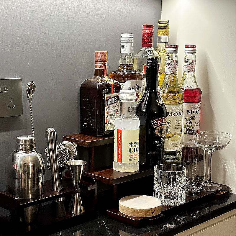 实木酒架酒柜展示架置物架简约家用小型饭厅桌上酒柜双层宿舍调酒