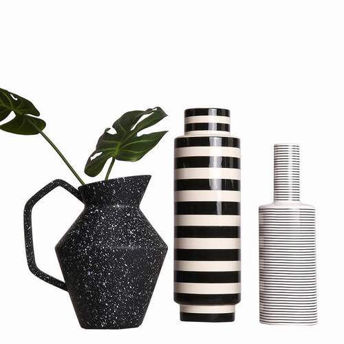 黑白斑点条纹陶瓷花瓶摆件餐桌茶几电视柜酒柜玄关书柜床头柜饰品