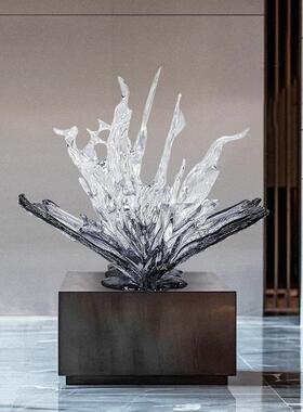 厂家订购透明树脂冰晶雕塑户外酒店庭院大堂售楼处软装艺术工艺品