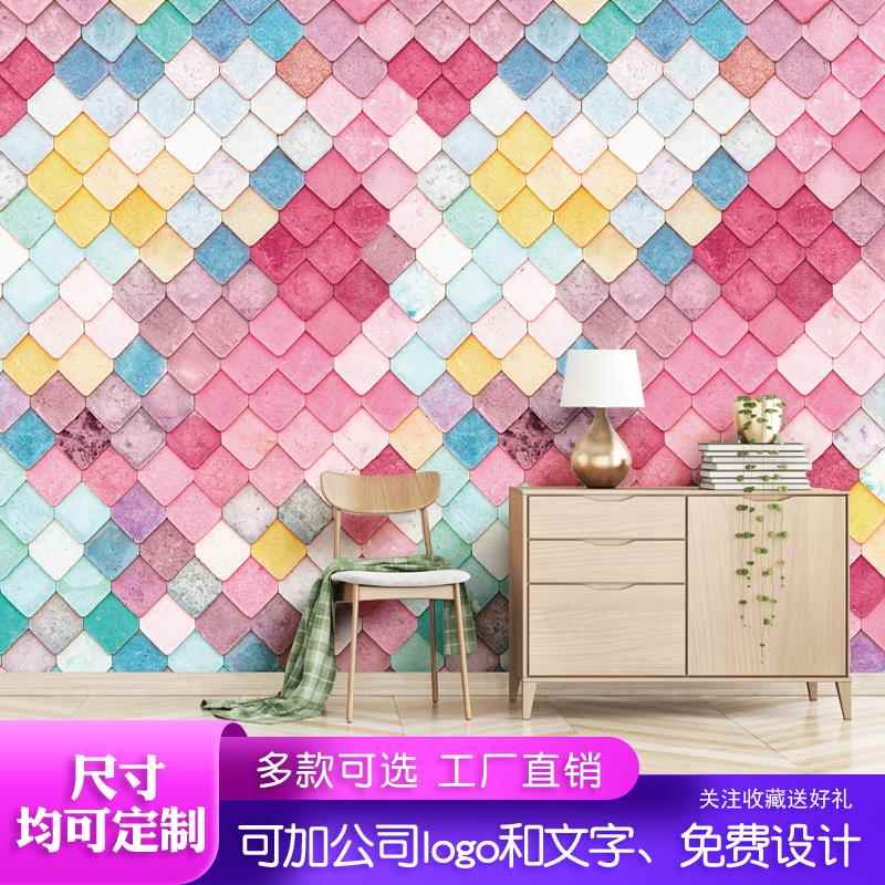 定制火烈鸟独角兽装饰自粘壁纸ins粉色网红背景美容院奶茶店墙贴