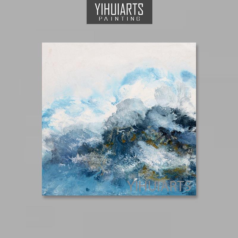 YIHUIARTS直销纯手绘海浪题材油画卧室床头装饰挂画