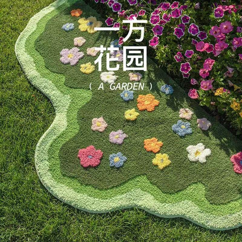 清新植物绒客厅耐脏床边凉植吸水防滑沙发隔地毯毯地毯卧室小花卉