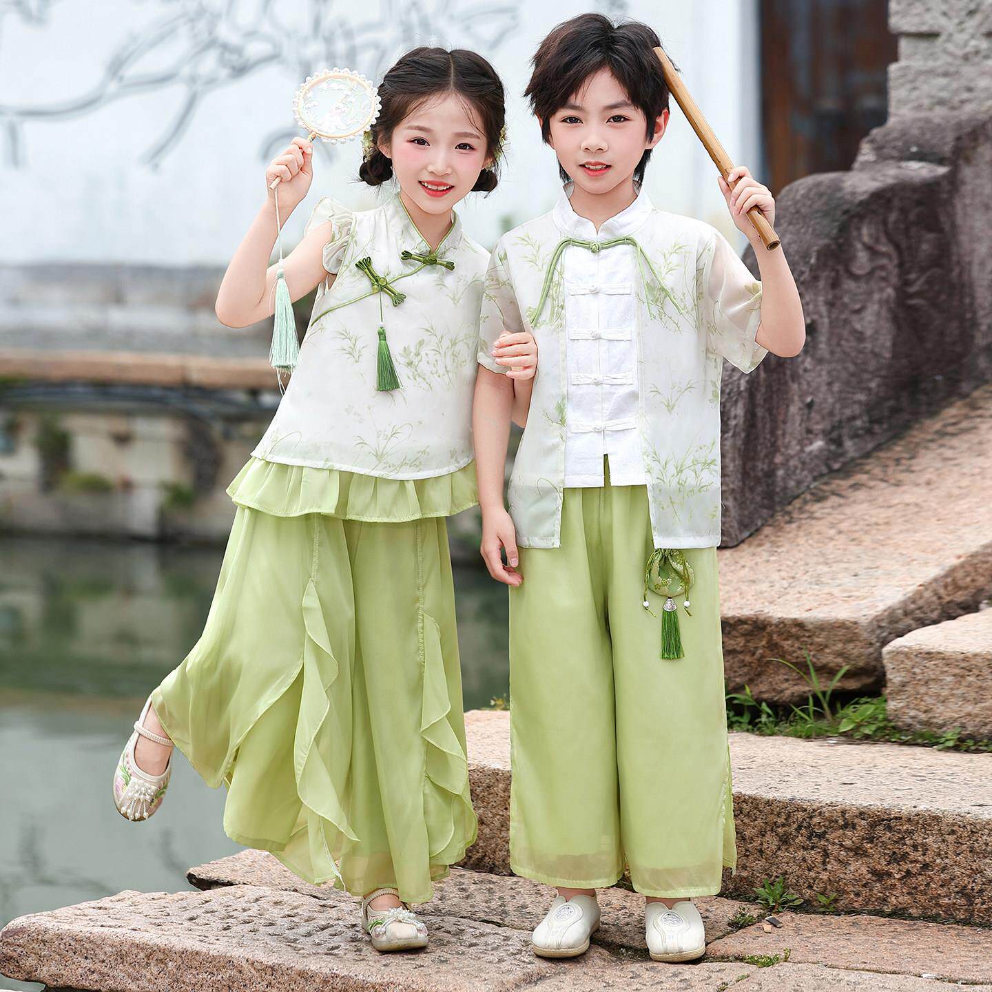 儿童汉服国学服春秋男女夏季唐装新中式国风幼儿园宝宝演出服套装