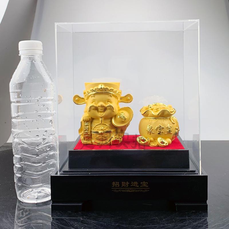 新款上市绒沙金工艺品哈哈财神聚宝盆两件套招财进宝摆件